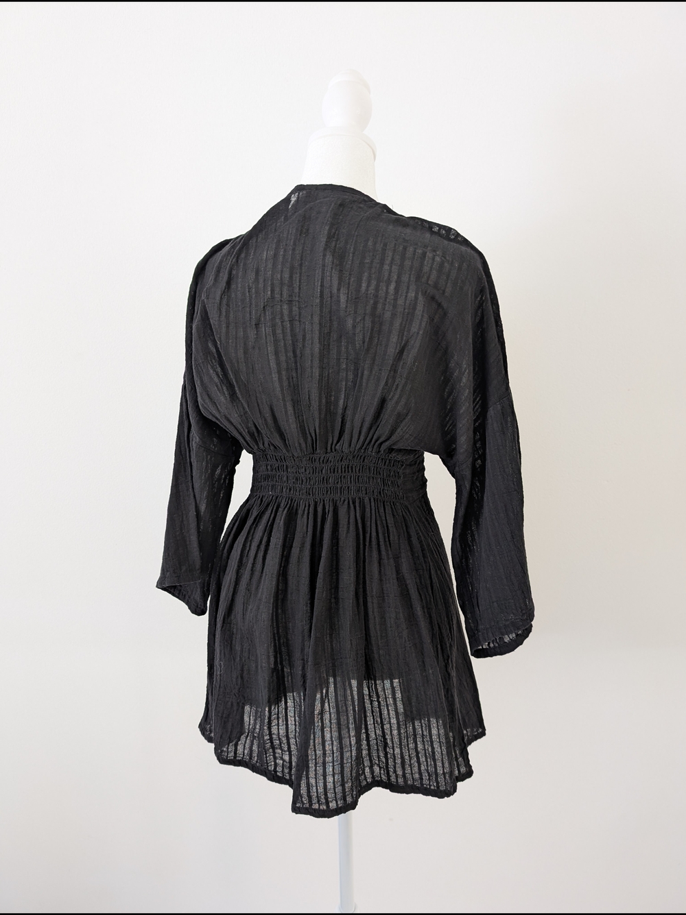 Elan Kimono Women L Black Tie Front Crochet Trim Swim Cardigan Open Front Boho - Picture 3 of 8